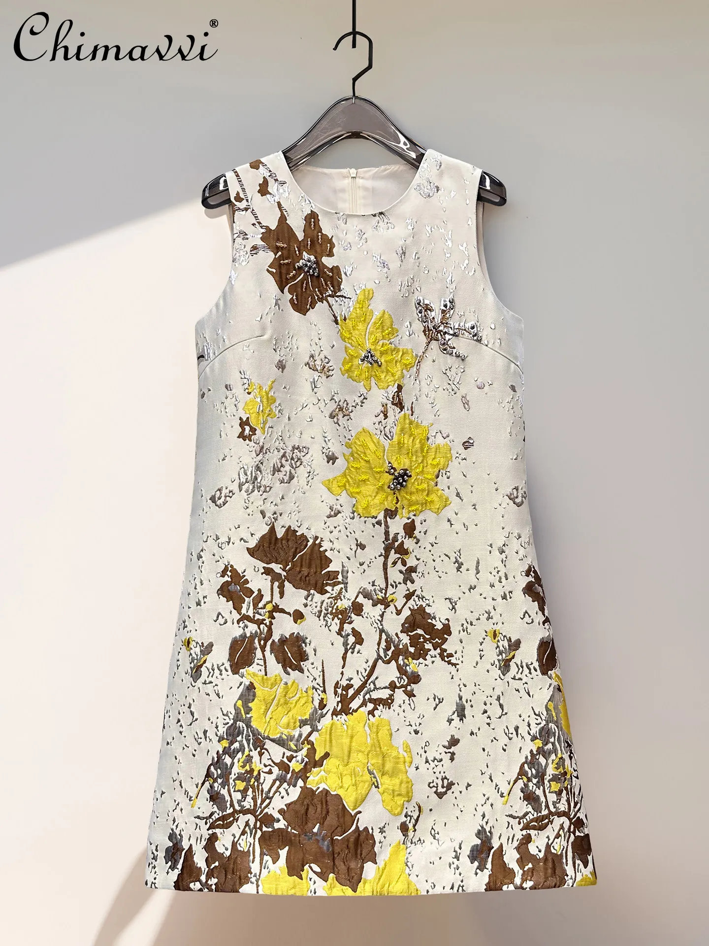 

2026 Summer New Heavy Industry Beaded Embossed Floral Vintage Dress French Light Luxury Fashionable Elegant Tank Dress for Women