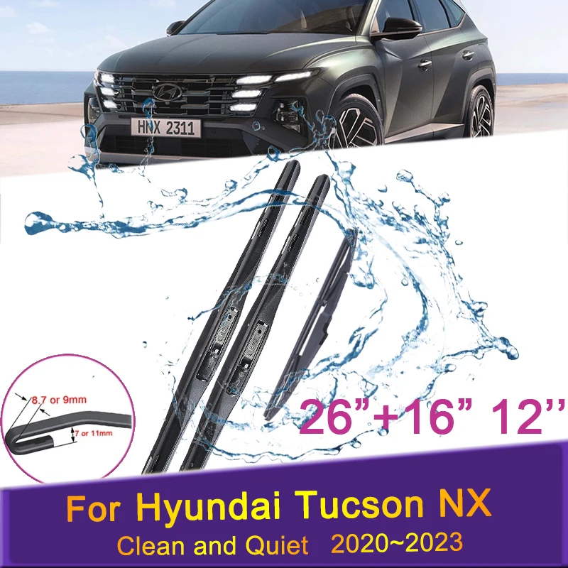 Car Front Wiper Blades for Hyundai Tucson NX 2020 2021 2022 2023  Windshield Frameless Silent Rubber Snow Scraping Accessories