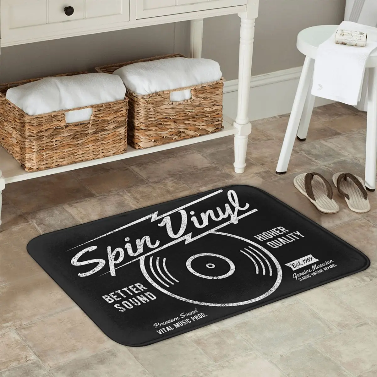 Retro Disc Player Vinyl Records Pattern Anti-slip Doormat Floor Mat Carpet Rug for Kitchen Entrance Home Bedroom Footpad Mats