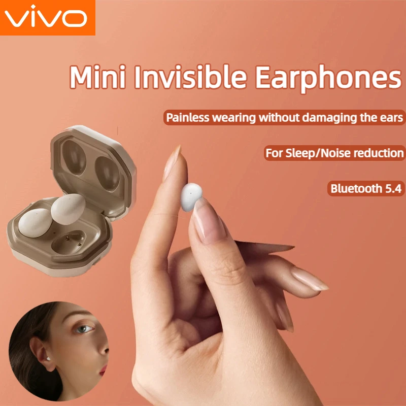 VIVO Mini Wireless Headphones Noise Cancelling Hidden Ear Buds Bluetooth 5.4 Mini Invisible in-Ear Sleep Earbuds for Sleeping