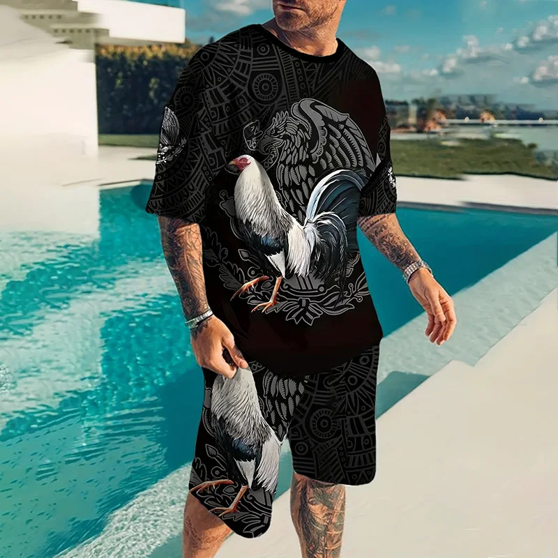 2024 New Men\'s Sportswear Summer Casual Breathable Refreshing Suit Printed 3D Animal Oversized Men\'s Loose Top Short Sleeve