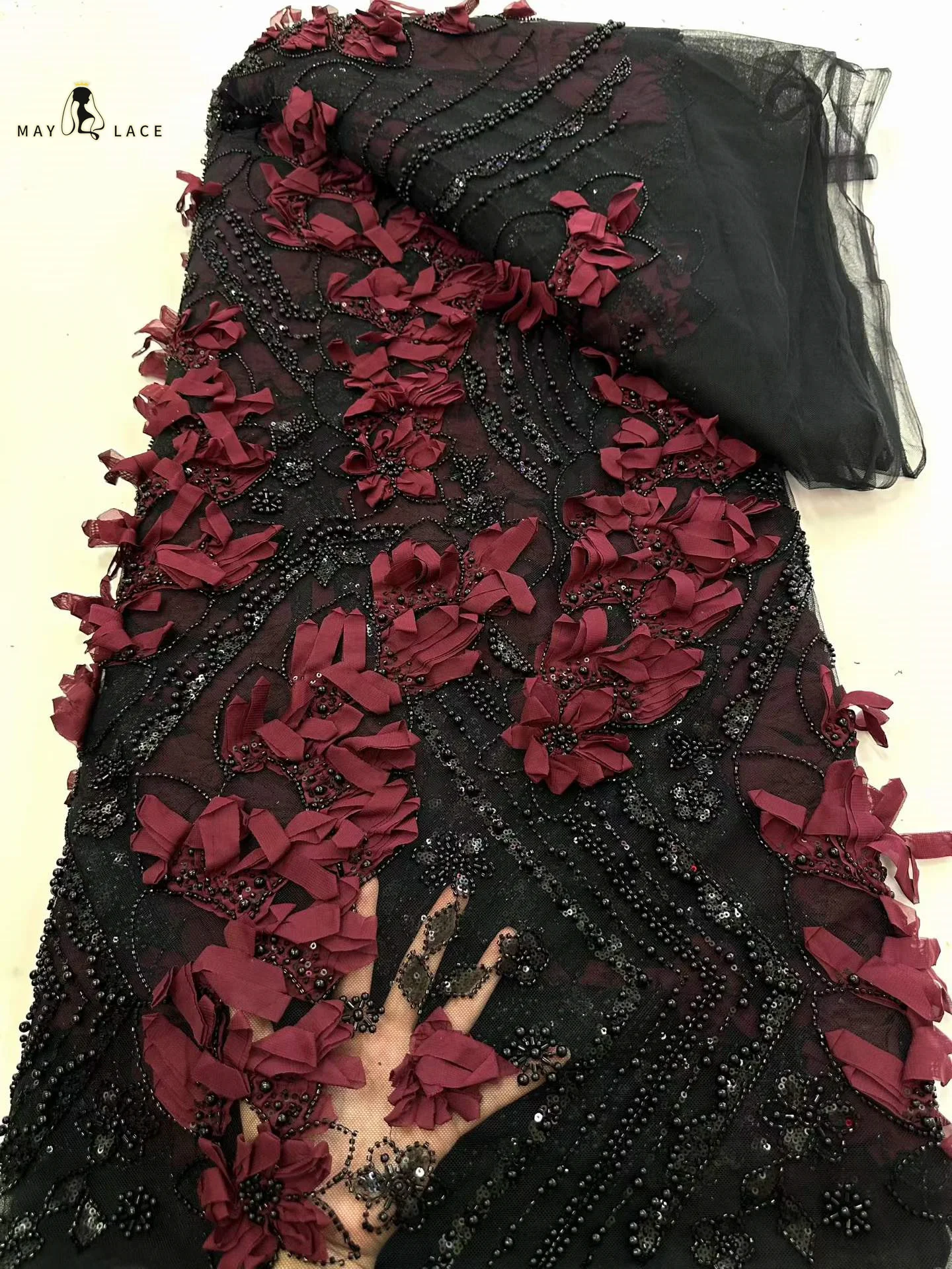 

African Lace Fabric 2026 French 3D Flower Sequins Embroidery Beads Tulle 5 Yards High Quality Lace for Party Wedding Dress Women
