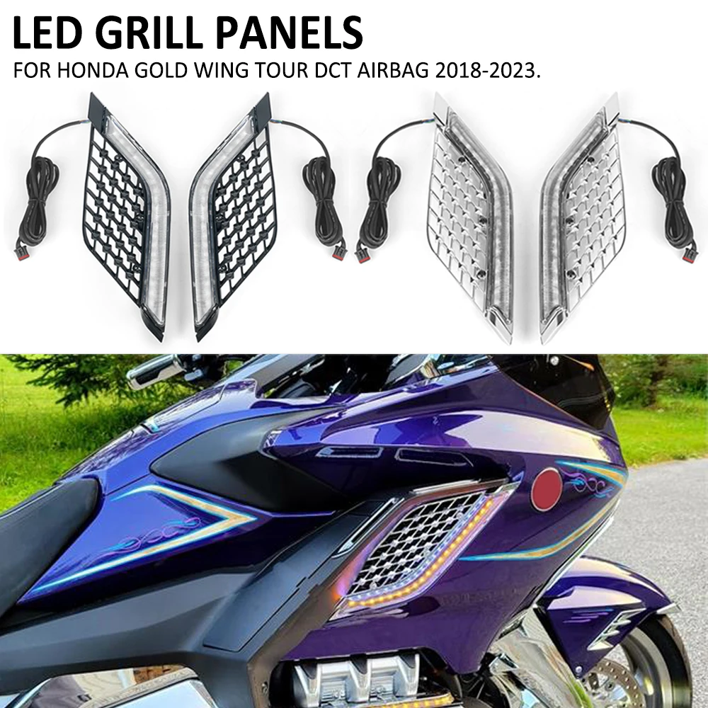 

For Honda Gold Wing 1800 GL1800 Tour DCT Airbag 2018-2023 Motorcycle LED Radiator Grill Panels Decorative Light Turn Signal Lamp