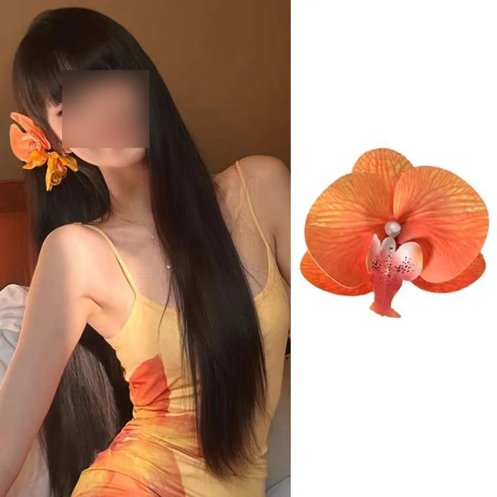 Compact Hair Accessory For Travel Butterfly Orchid Barrette Simulated Flower Accent Trendy Styling Tool Versatile Hair Accessory