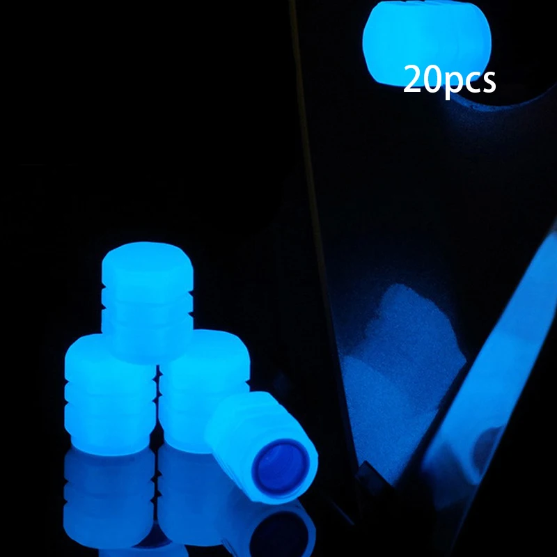 20Pcs Universal Luminous Valve Caps Fluorescent Night Glowing Car Motorcycle Bicycle Wheel Tyre Tire Hub Valve Stem Cap 5 Colors