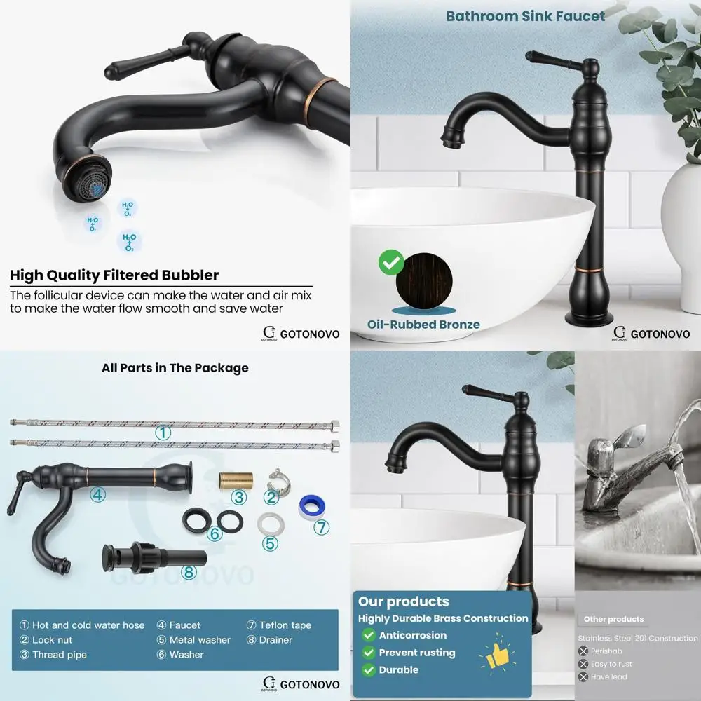 

360° Swivel Single Handle Bathroom Sink Faucet with Pop-Up Drain, Oil Rubbed Bronze Finish