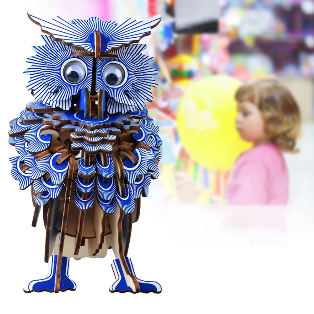 Interactive Assembly Required Wooden Owl Puzzle Educational Craft Jigsaw Puzzle 3D Puzzle Toy Wooden Assembly Model Children