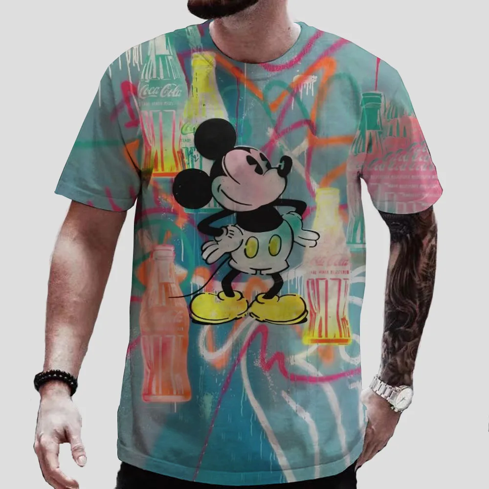 Disney Mickey Mouse Print Men's T-shirts cartoon Casual Summer Short Sleeve Tops Men Cool Loose Clothing Vintage Male Blouse 5XL