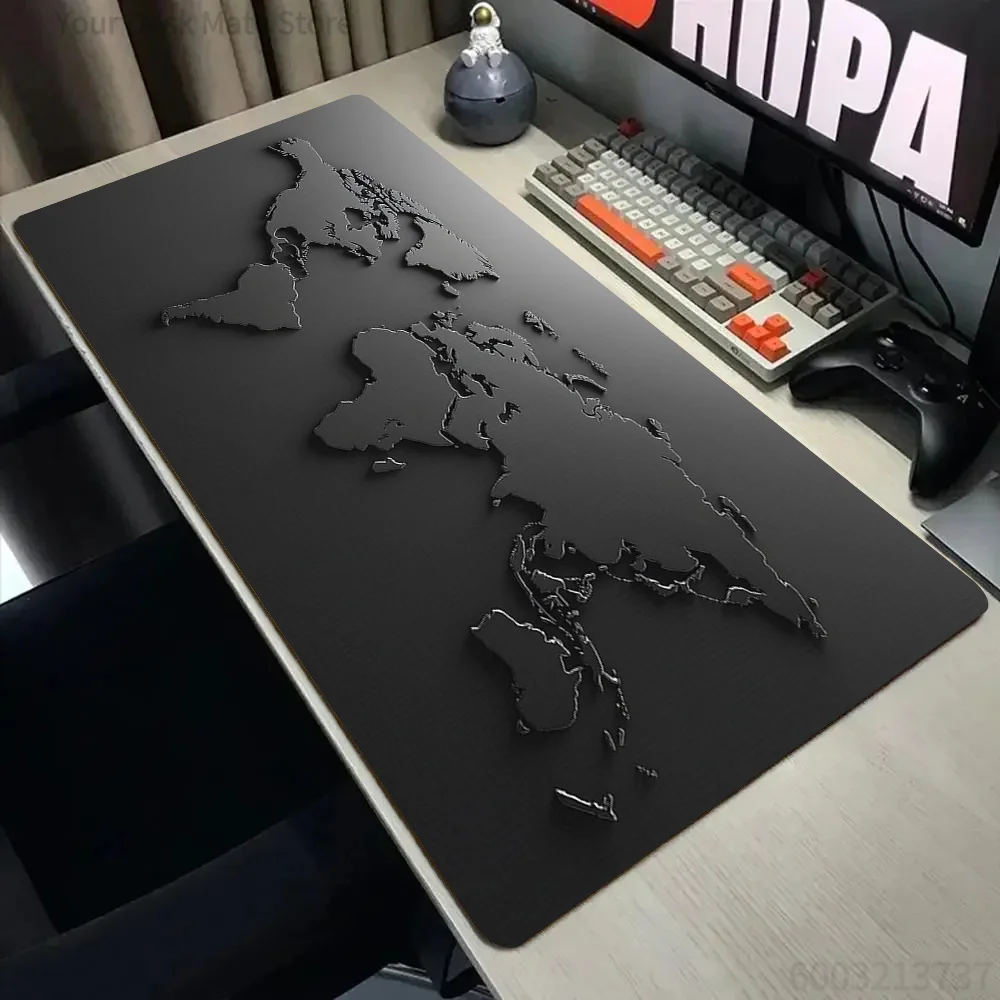 Tapis de souris avec design de carte dégradée noir et gris, bord cousu, durable, antidérapant, pour jeux vidéo