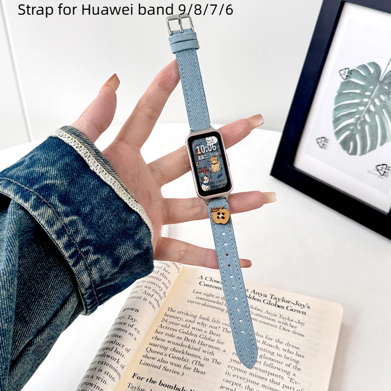 

Джинсовый ремешок для Huawei band 9, сменный спортивный ремешок для Huawei band 8/7/6, браслет Correa для женщин и мужчин