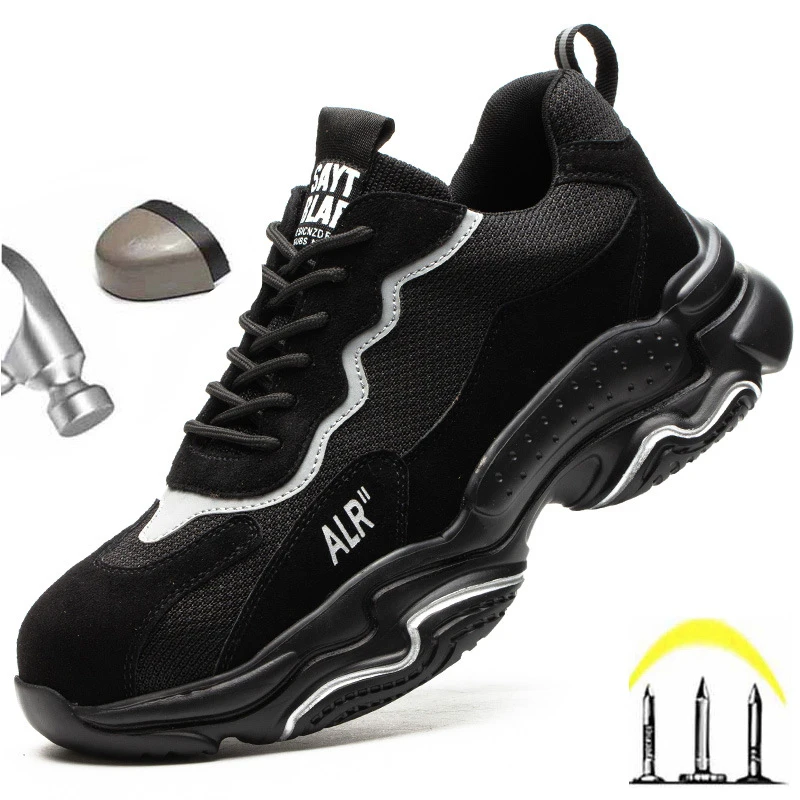 

Lightweight Men Safety Shoes Steel Toe Cap Work Shoes Puncture-Proof Security Work Sneakers Anti-smash Protective Shoes Nice