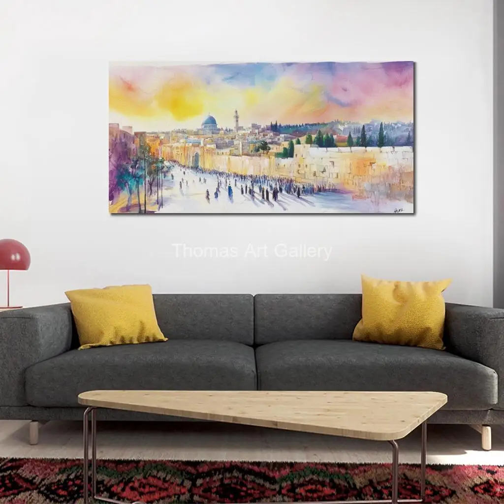 Large Canvas Prints Modern Jewish Art Jerusalem Old City HD Poster Printed Landscape Painting for Dining Room Lobby Modern Decor