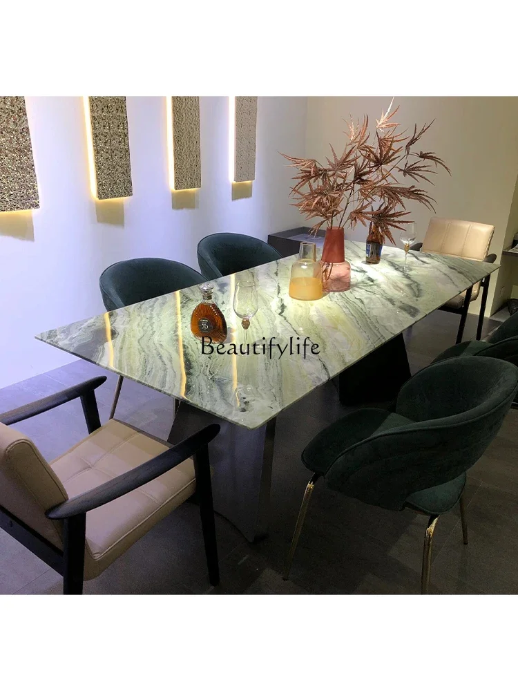 

10 Jade Natural Marble Dining Table Light Luxury Home High-end Large Apartment Rectangular Luxury Stone Dining Table