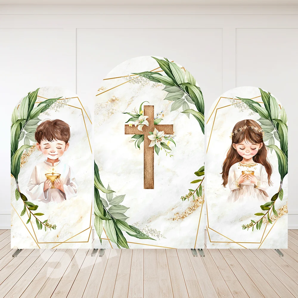 Mi Bautizo قوس لوحات الحائط راية بارك الله خلفية الصليب فتاة صبي المعمودية قوس خلفية غطاء استحمام الطفل الديكور