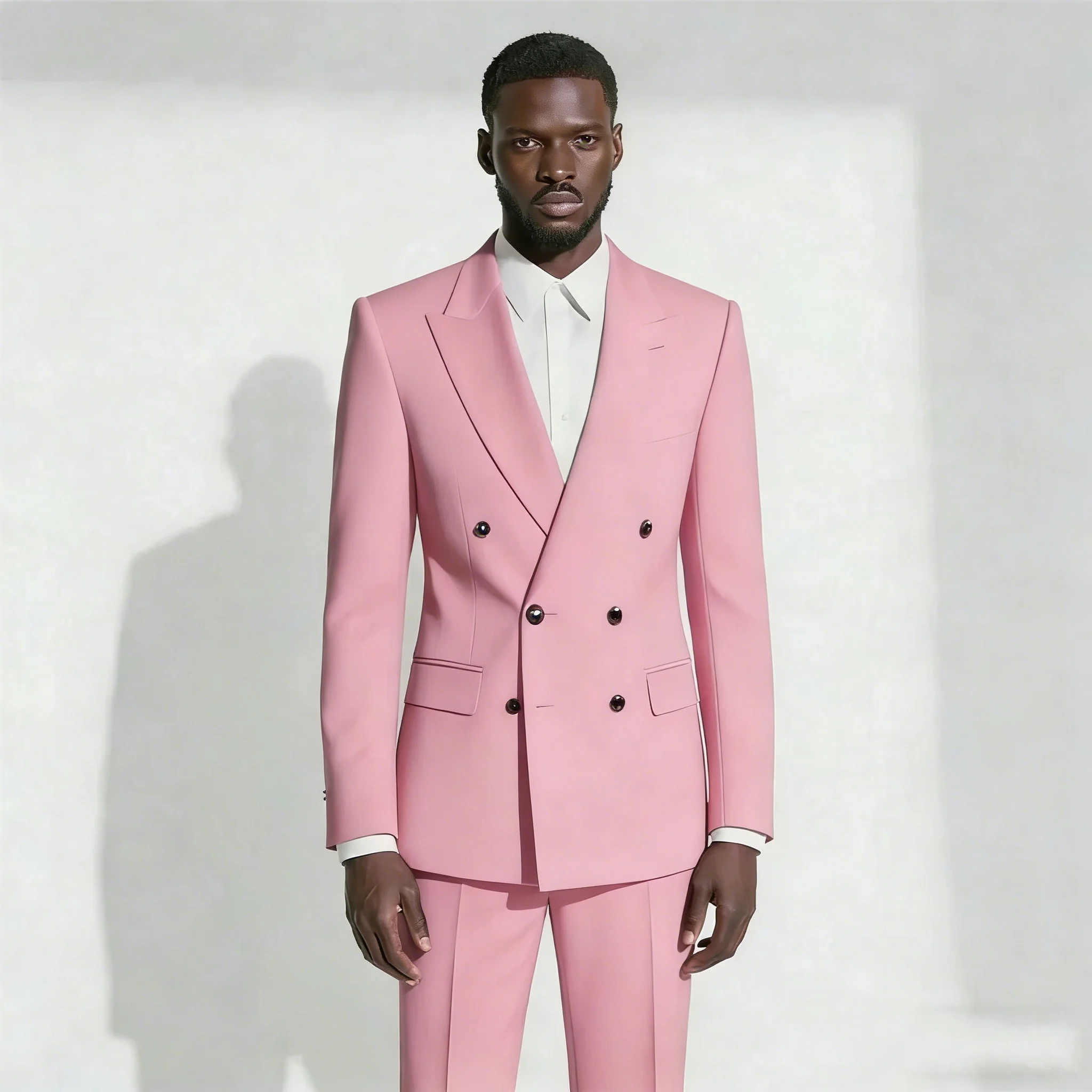 

Розовый мужской костюм-двойка: пиджак и брюки, двубортный, с острыми лацканами, для свадьбы, торжественных мероприятий, офиса, деловых встреч, для жениха, мужская одежда