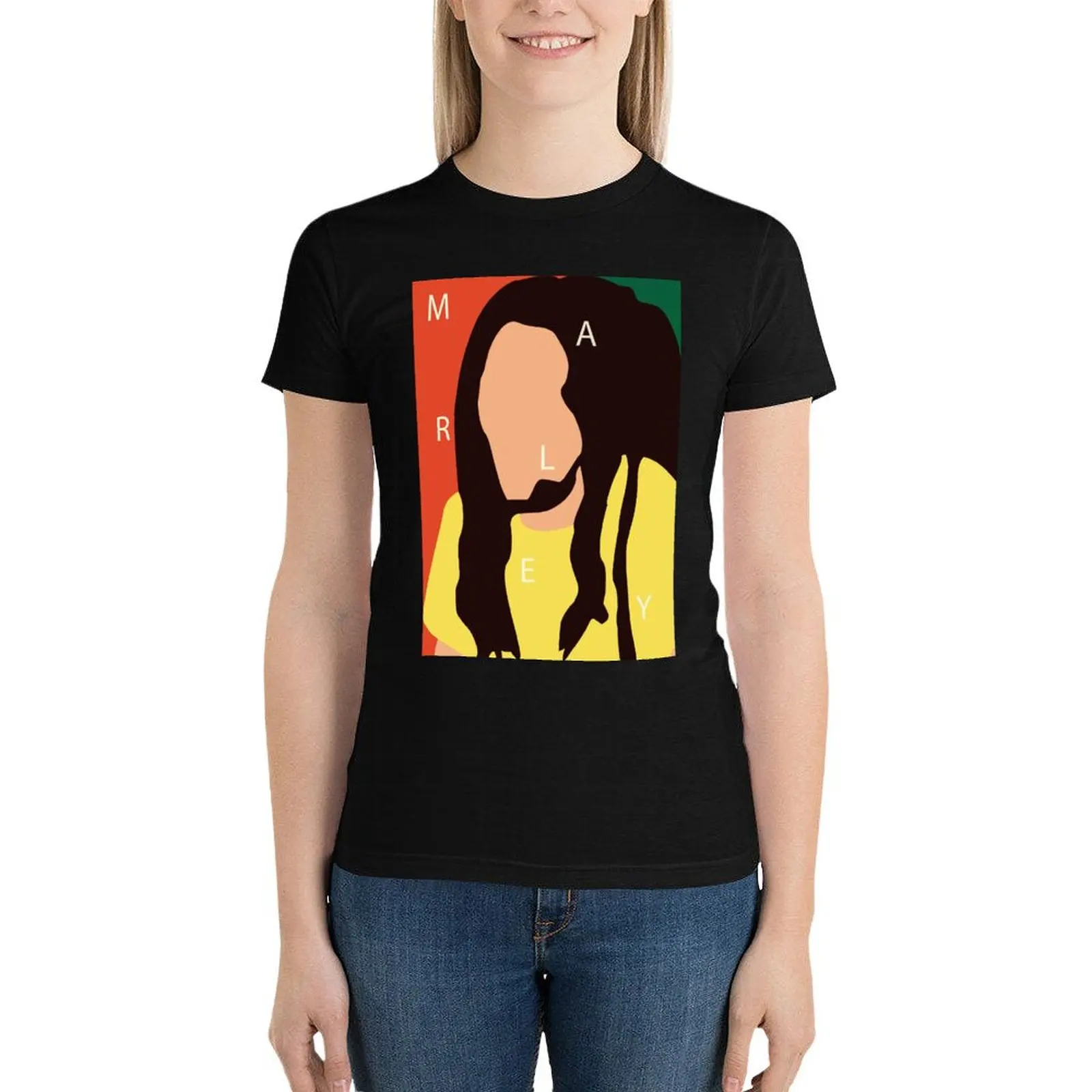 Bob Marley Portrait Pop Art T-Shirt vintage clothes Blouse white t shirts for Women