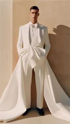 Ensemble de olympiques blancs sur mesure pour hommes, veste à longue traîne, blazer et pantalon, défilé de luxe, Rh, marié, mariage, manteau de smoking, 2 pièces