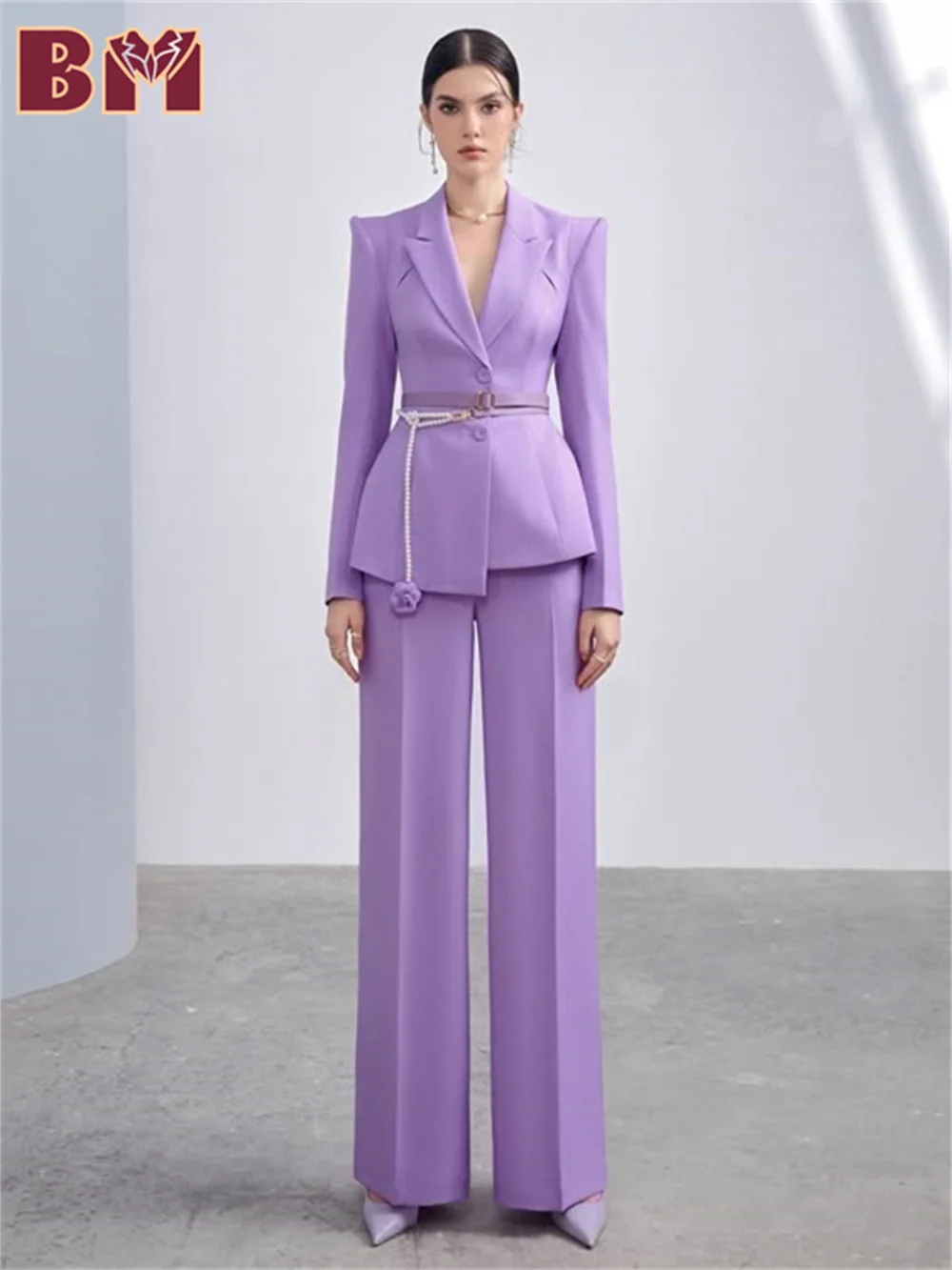 

BRLMALL Elegant Lavender Women Suit Set Jacket Pants Charming Single Button Suit Jacket Customized Women Wedding Suit No Belt