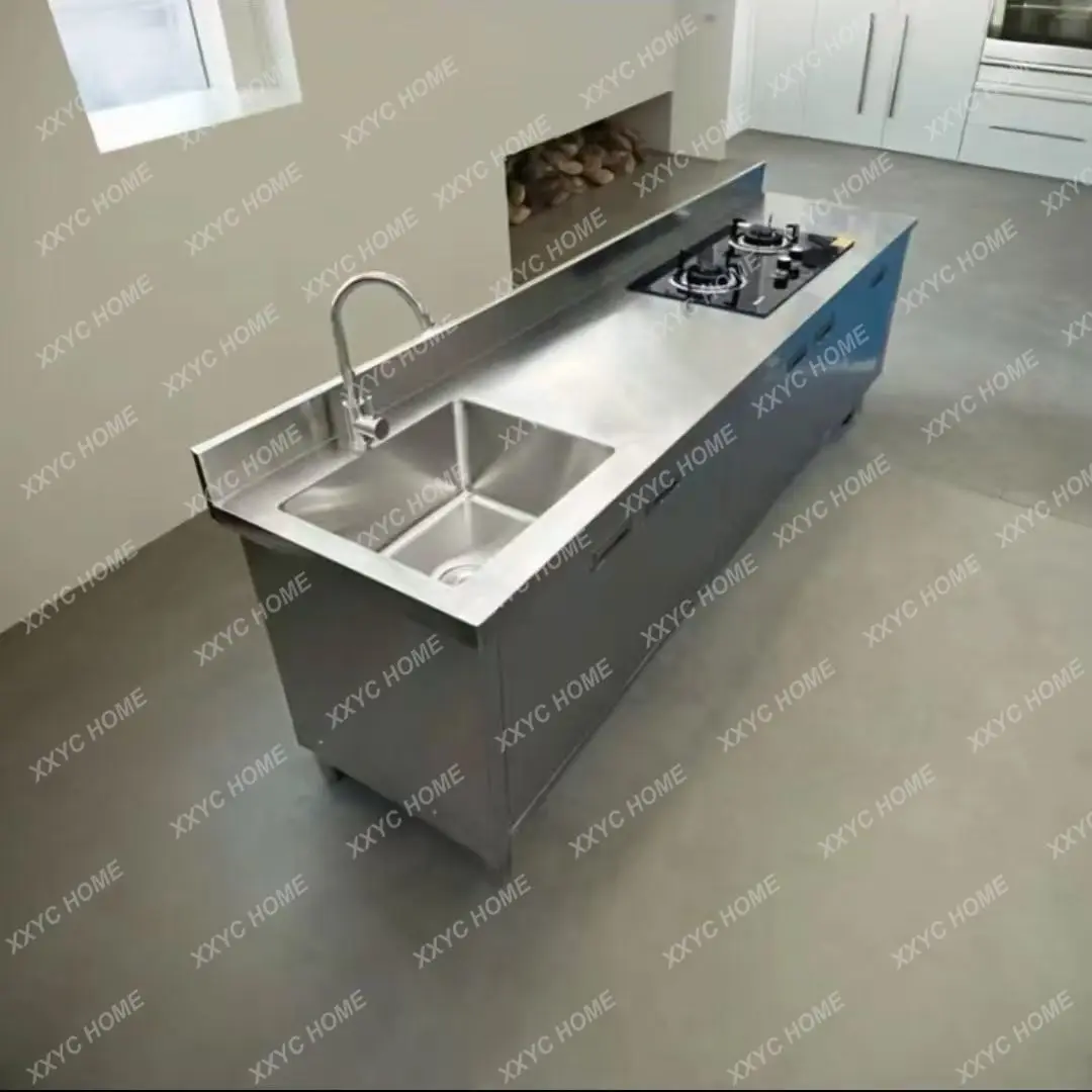 

Stainless steel integral cabinet kitchen household cupboard vegetable basin thickened workbench