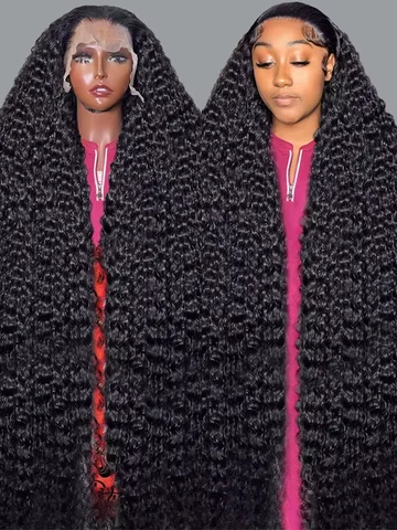 40 46 Polegada onda profunda 13x6 13x4 frente do laço peruca de cabelo humano 200% remy onda 360 peruca frontal do laço completo cabelo humano para preto