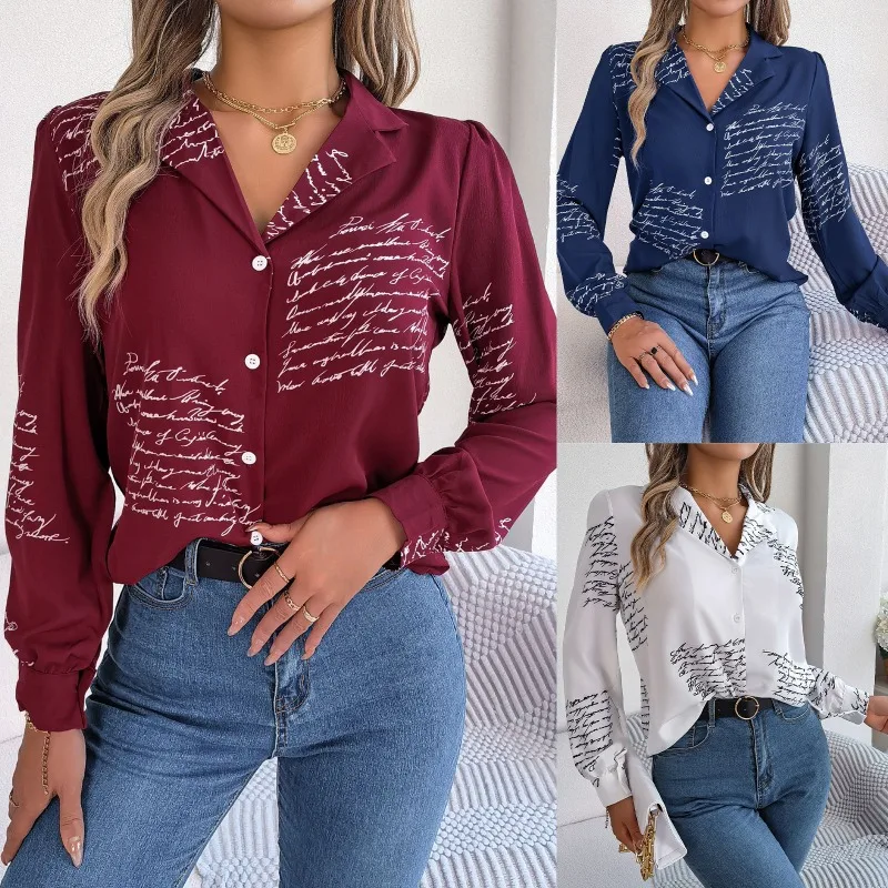 Women's Casual Versatile Letter Blazer Long Sleeve Shirt