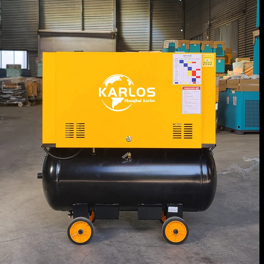 Silent Three Phase Variable Frequency Driven Screw Air Compressor With 2-in-1 Portable  Type with air tank Ce Certification