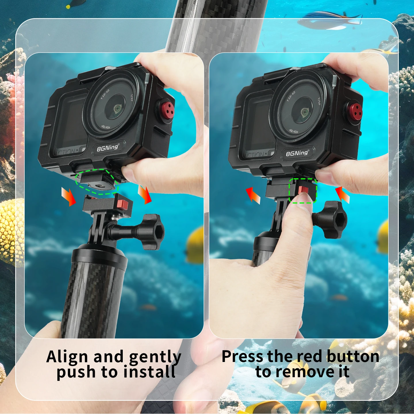 Für DJI Osmo Action 6 Kamera Wasserdichtes Gehäuse Unterwasser-Tauchgehäuse Metallkäfig für Radfahren Surfen Tauchen Erweiterung – Detail 12