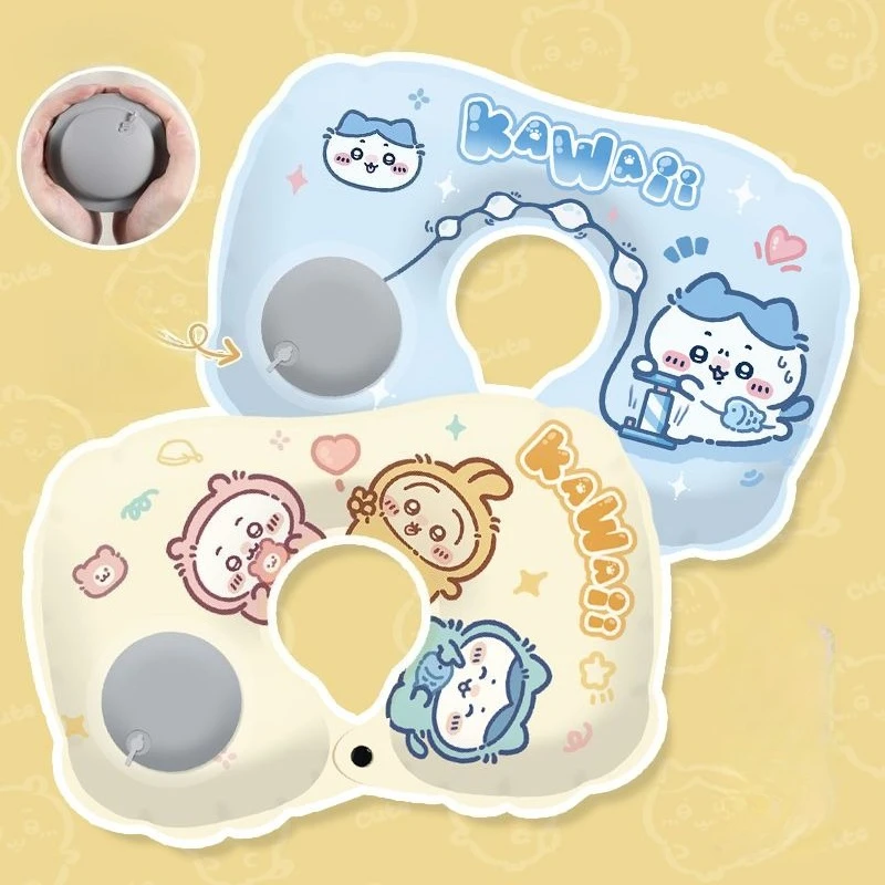 Anime Cartoon Kawaii Push Type Inflatable U-shaped Pillow Travel Portable By Plane High Speed Rail Sleep Neck Pillow Chiikawa