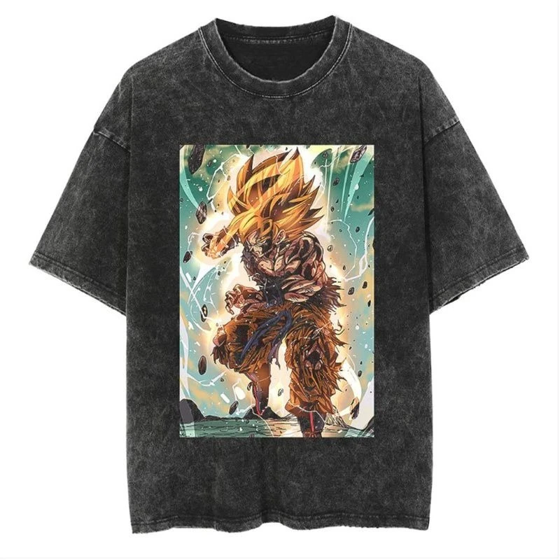 

Dragon Ball Hip Hop Oversized Washed Anime T-shirts Men Black Vintage Tees Men's Fashion Loose T Shirt Man Women Casual Tshirt