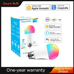 2024 9W WiFi Homekit Light Lamp E27 LED RGB Lamp Siri Control Dimmable Timer Function 110V 220V Smart Bulb Work for Alexa Google
