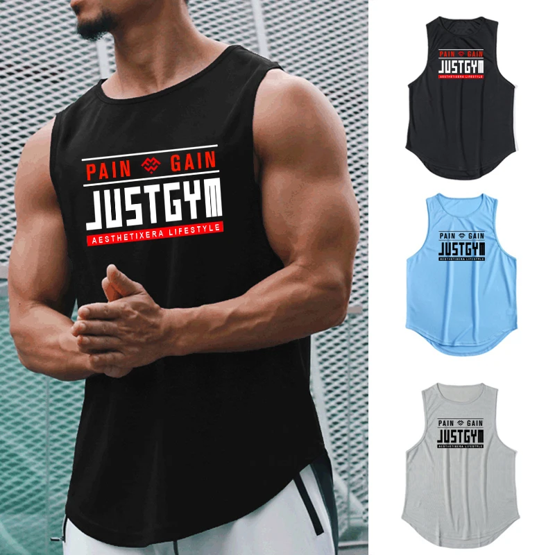 

Мужские спортивные майки JUST GYM с принтом, сетчатые, быстросохнущие, без рукавов, свободные, дышащие, летние, для бега
