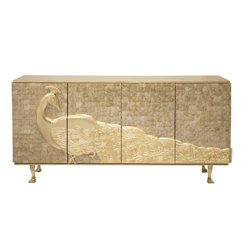 

Nordic light luxury solid wood gold peacock carved decorative cabinet Italian side storage TV cabinet