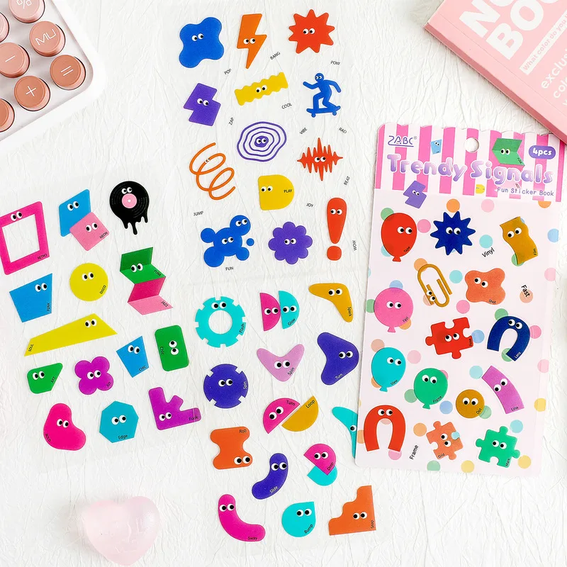 Niedliche Cartoon-Kawaii-Spaß-Etikettenaufkleber, 4 Blätter, Dekorative Aufkleber für DIY-Scrapbooking, Tagebuch und Bastelarbeiten