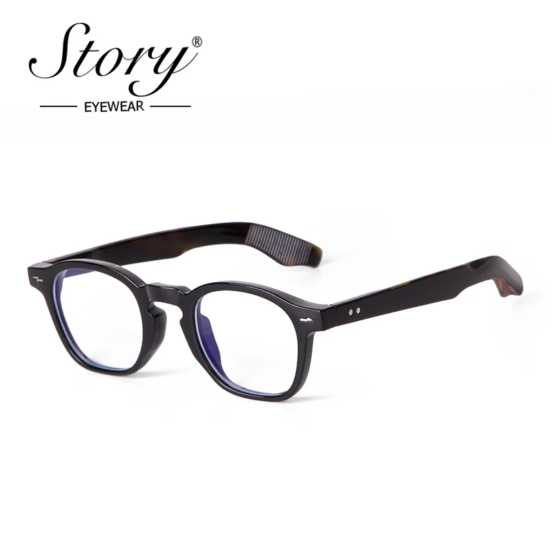 STORY Classics Rivet Blue Light Blocking Glasses Men Women Vintage Tortoise Round Anti Blue Light Eyewear Clear Glasses PS22768