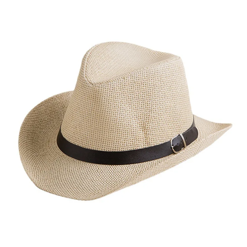 Straw Curved Brim Fedora, British Retro Jazz Hat with Belt, Western Outdoor Sun Fishing Cap Wholesale Cross Border