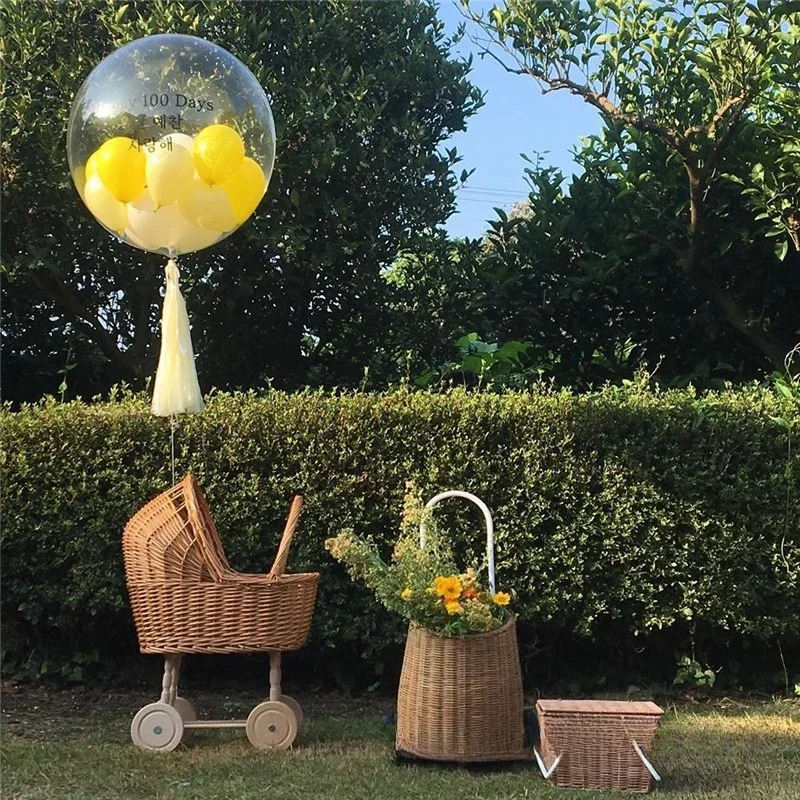 Newborn Photography Props Ins Korean Rattan Weaving Vintage Posing Stroller Accessories Decoration Cart for Studio Photoshoot