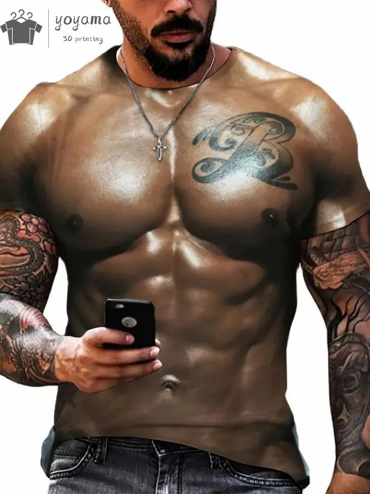 Funny 3D Printing Muscle Printed T-Shirt Gym Clothing Men Summer Streetwear T-Shirt Tops Harajuku Fashion Short Sleeve Tee image 5