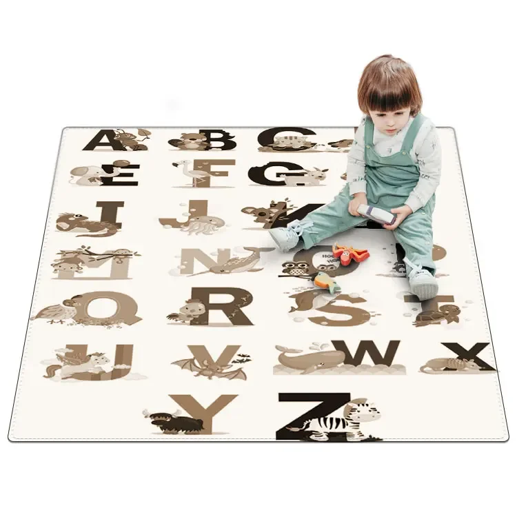 

Customized soft Non toxic PU Leather Wholesale Puzzle Mats Kids Alphabet Number Maze Game Play Mat For Children Baby Crawling