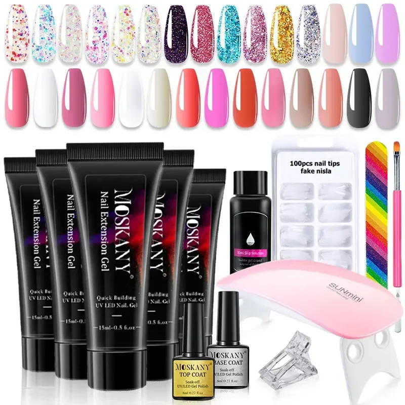 Juego completo de uñas de Gel polivinílico, lámpara Led de 6W, Voor, principiantes, puntas de uñas, arte, diseño 3d, decoración, extensión, Kit de herramientas de manicura