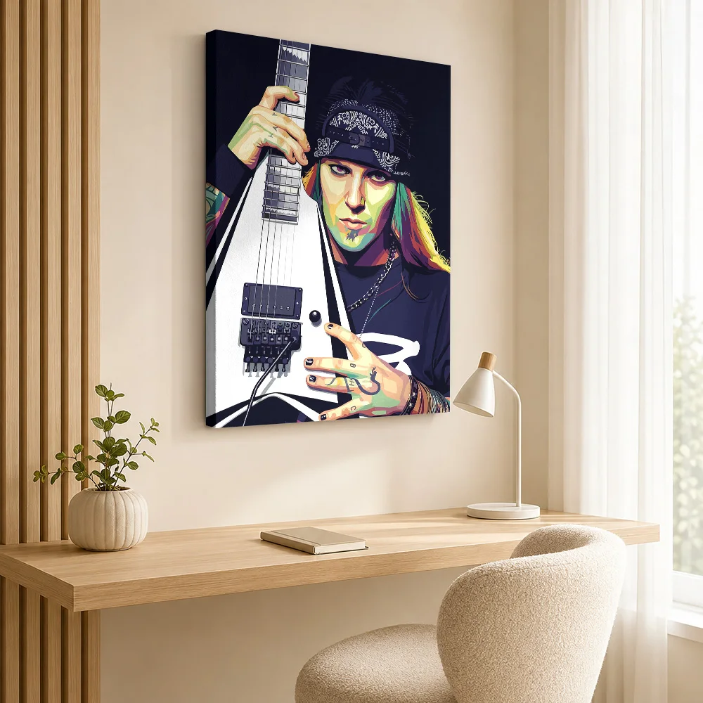 Alexi Laiho Guitarist Framed Canvas Poster Personalized Photo Geometric Color Blocking Wall Art For Bedroom Listening Corner
