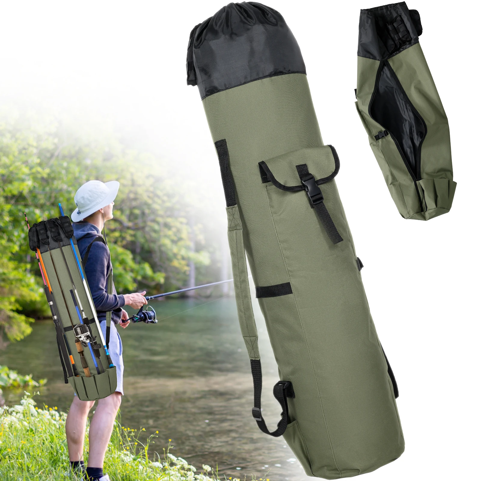 

Fishing Pole Bag with Rod Holder Waterproof Oxford Fishing Tackle Bag with Strap Portable Fishing Storage Bag Tear-resistant