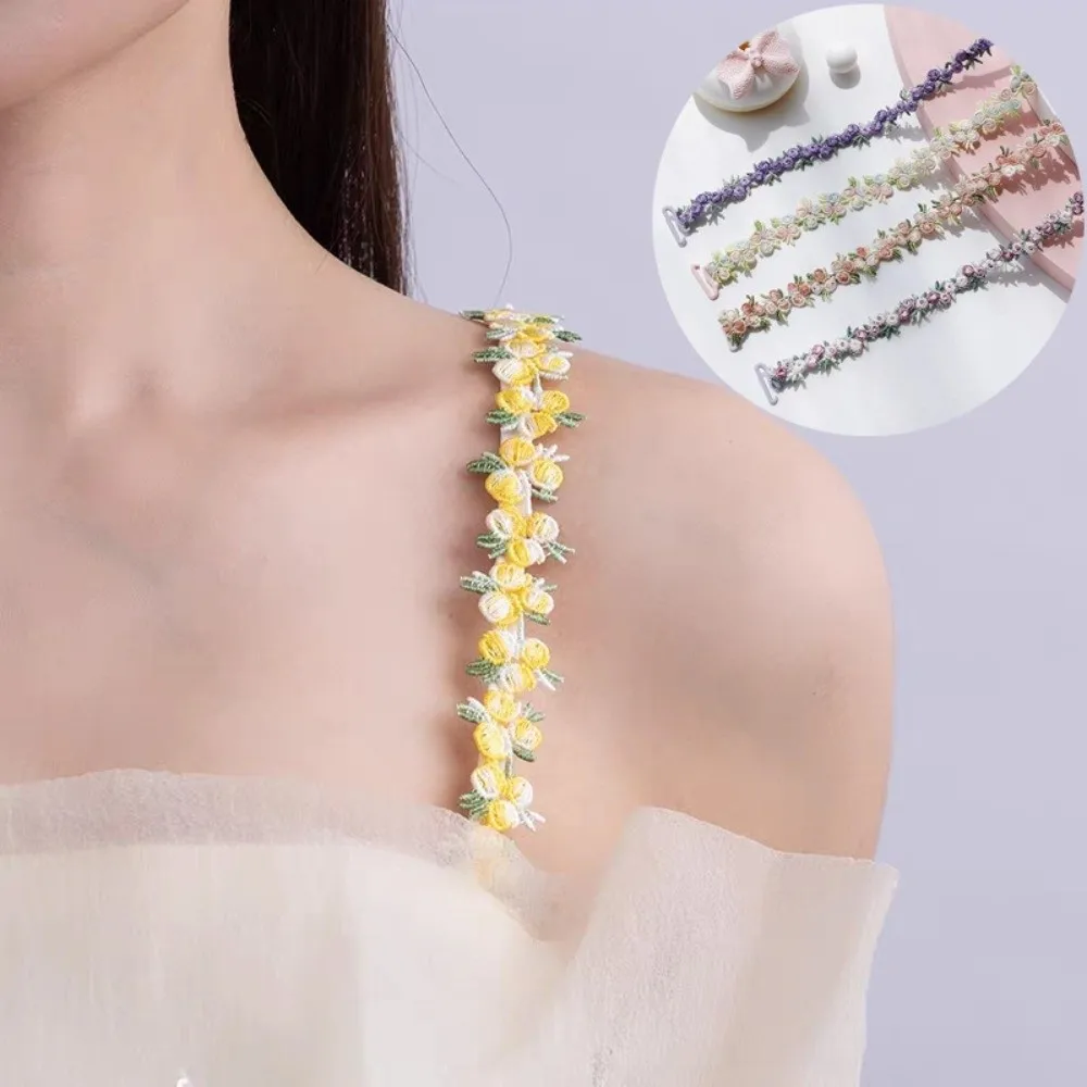 Weiche, abnehmbare BH-Träger mit Blumenmuster, rutschfeste, elastische Schultergurte, Polyester-Blumen-Dessous-Trägergurt, Gürtel für Hochzeits- und Partykleider