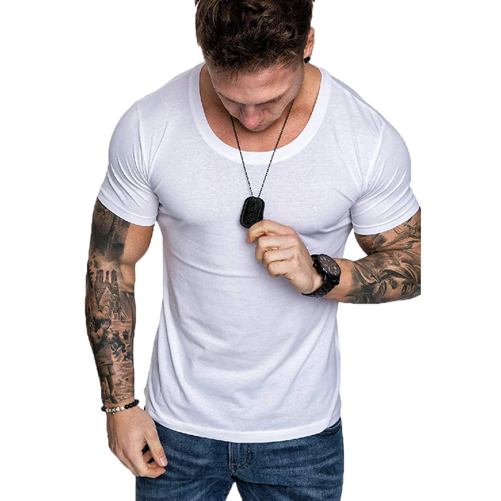 Mens Top Top Polyester Pullover Regular Round Neck Shirt Short Sleeve Slim Fit Solid Activewear Summer Beatiful