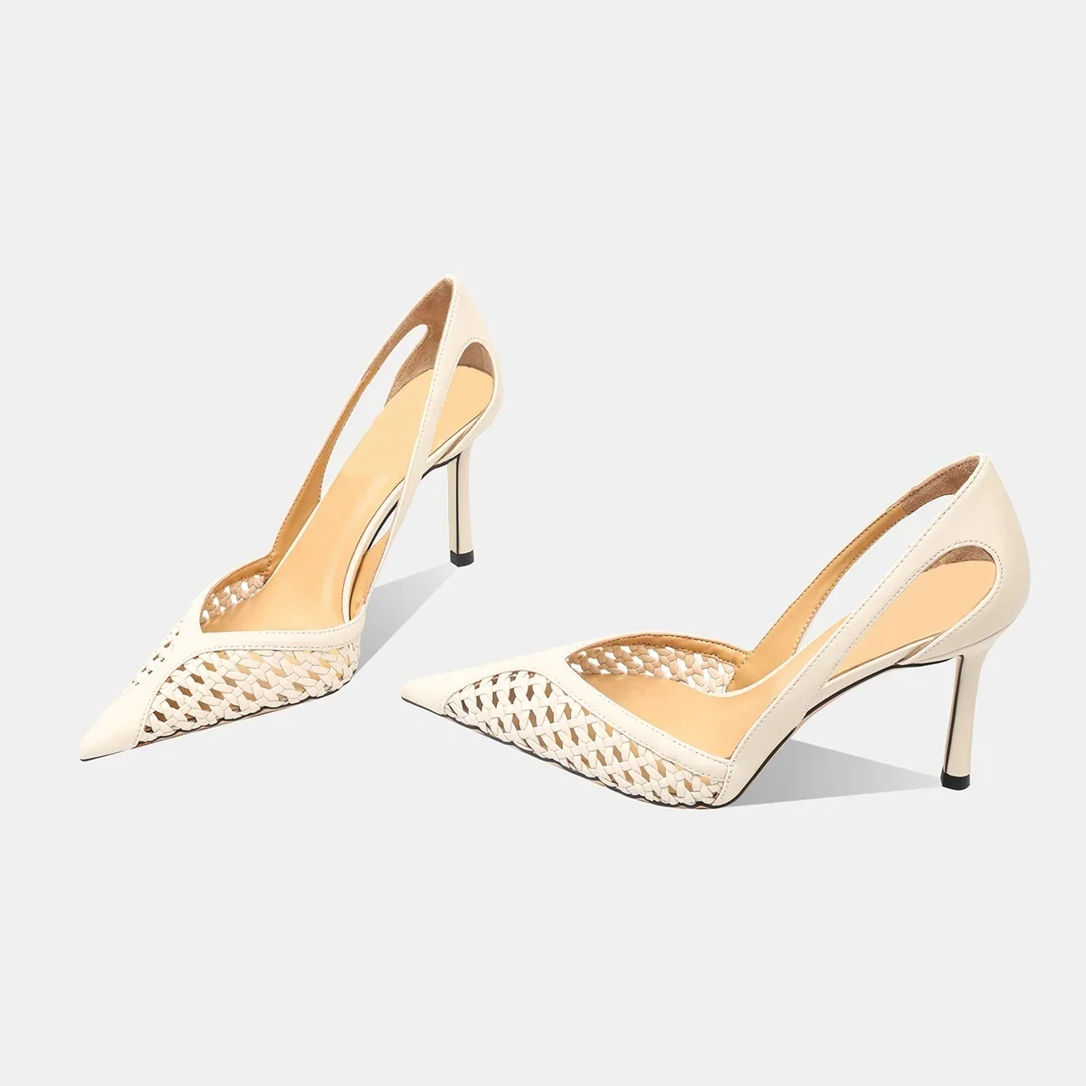 Women Fashion Hollow Mesh Sandals Brand Pointed Toe Shallow High Heel Sandals Comfort Elegant Thin Heel Designer Shoes Women image 3