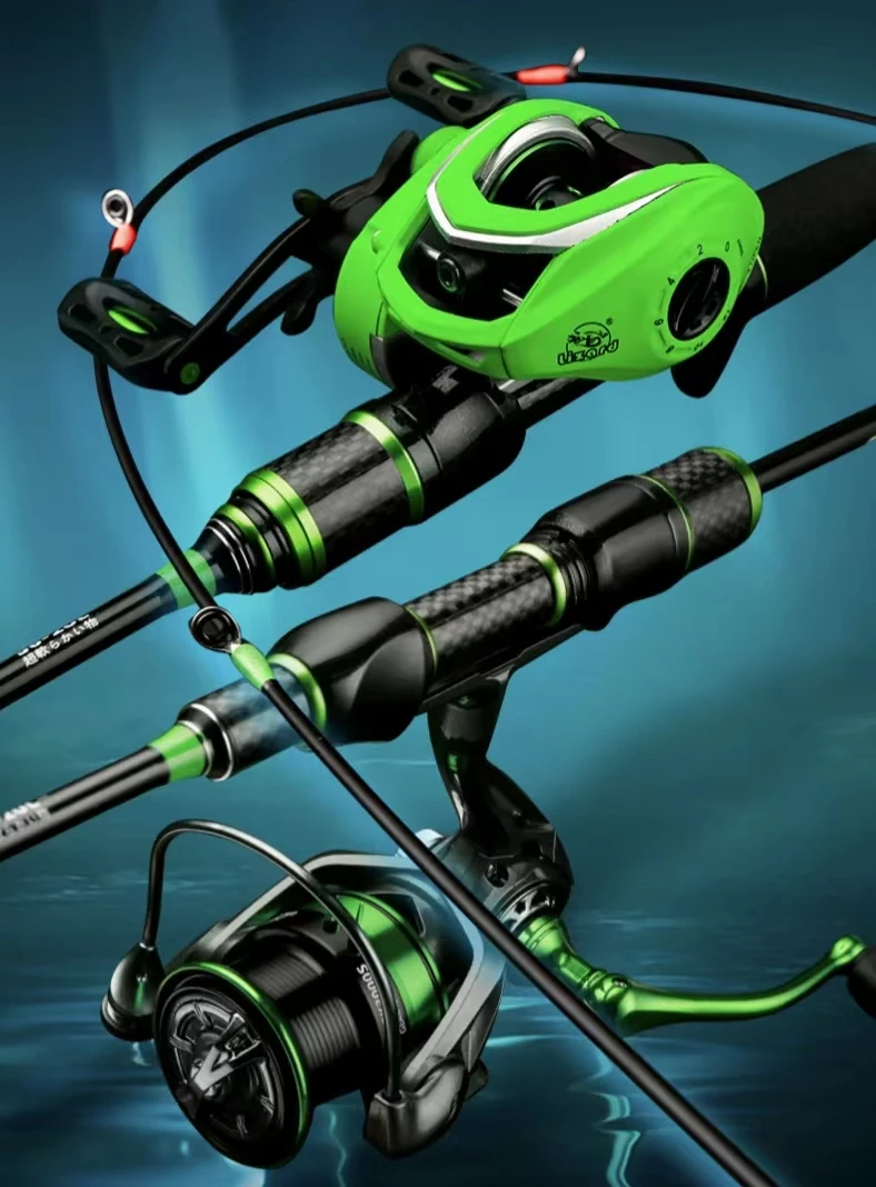 Telescopic Fishing Rod Combo and Reel Kit, Spinning and Baitcasting, Gear Pole Set, Big Gift Bag
