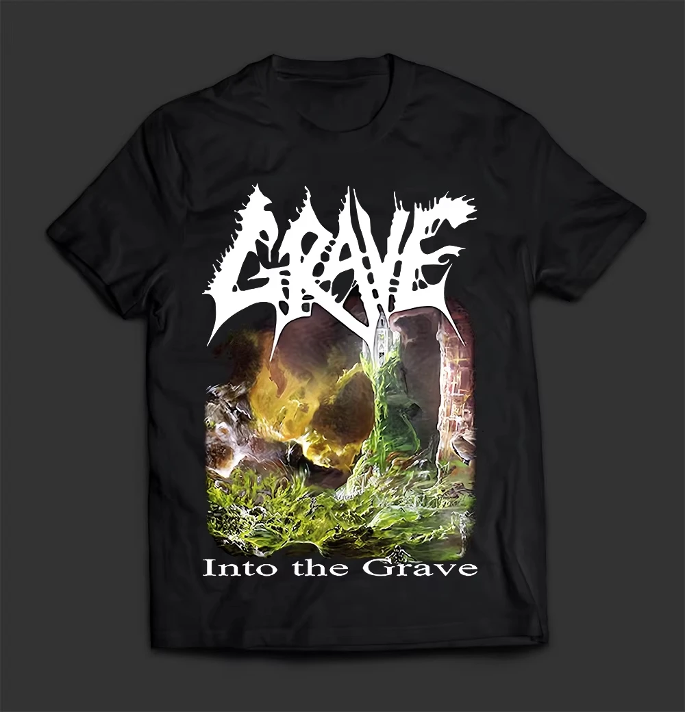 

GRAVE Into The Grave T Shirt Men Women Cotton Tees Short Sleeve Vintage Hip Hop Rock Band Tops Streetwear Summer Men's Clothing