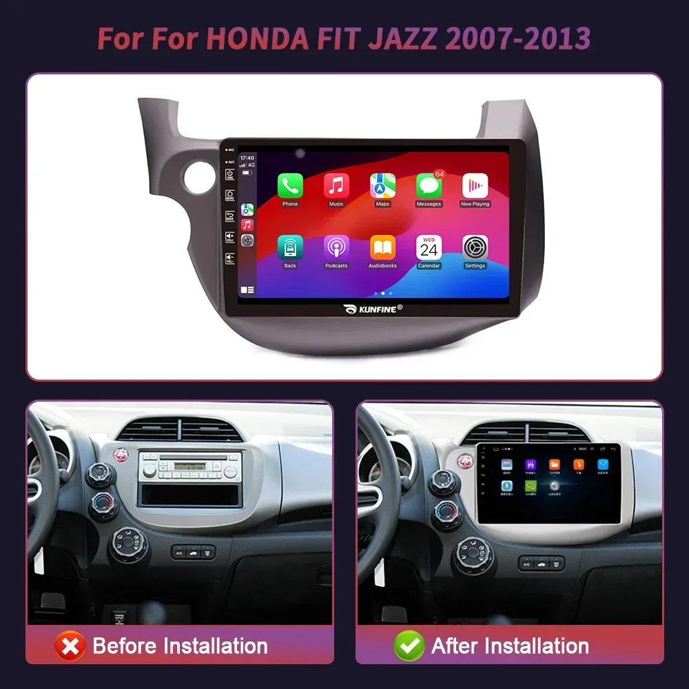 For HONDA FIT JAZZ 2007-2013 navigation CarPlay Car Radio Multimedia Video Player Navigation WirelessAndroid 14 car intelligent