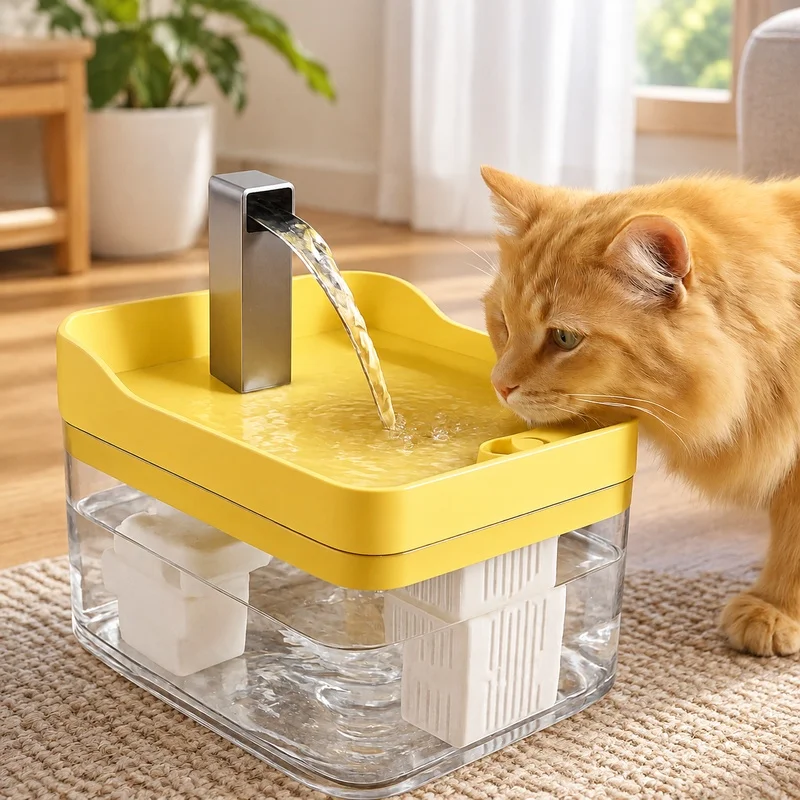 Transparent Pet Water Fountain for Cats with Self-Cleaning Filter, Circulating Pump, and Overheat Safety Features