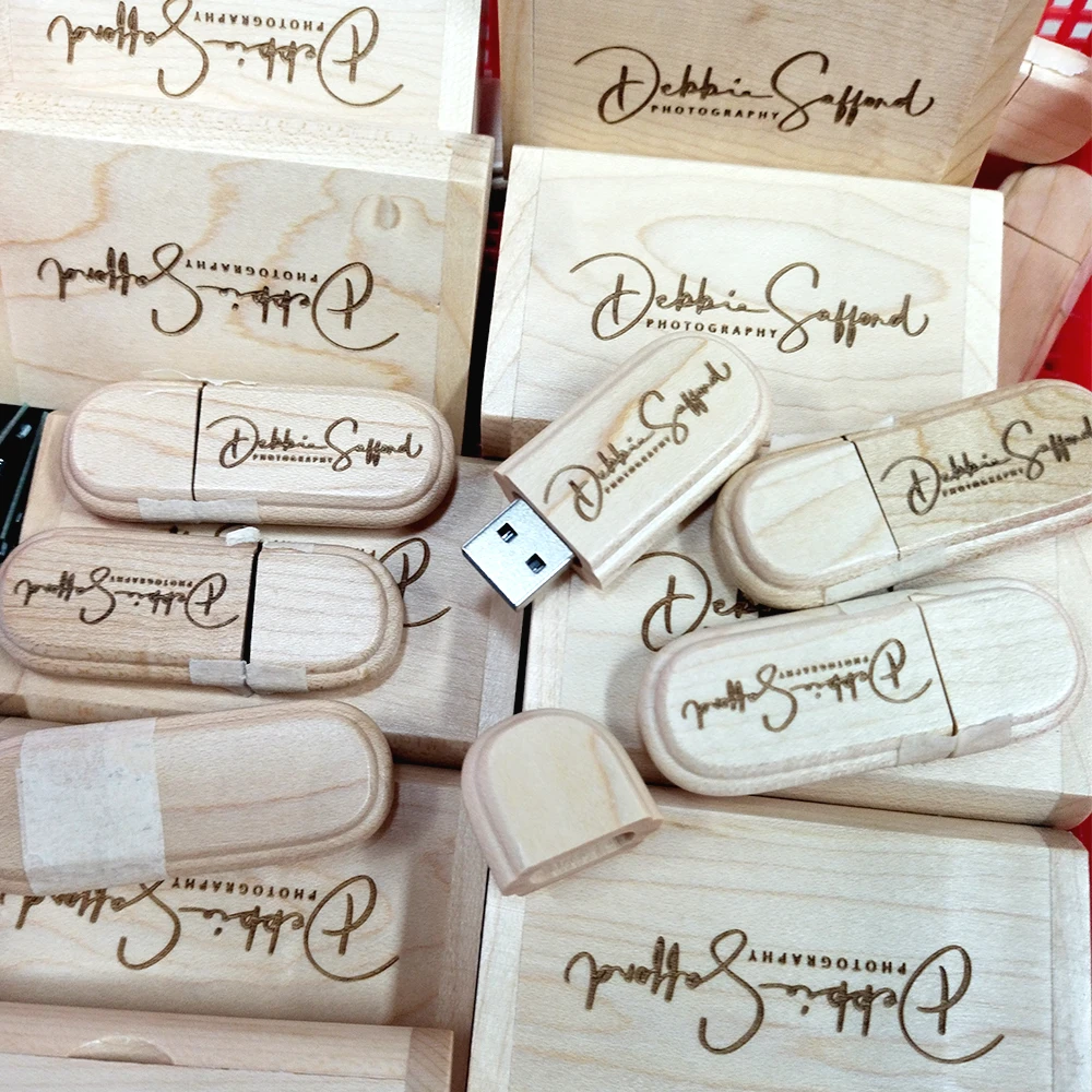 50pcs lot Free logo USB 3.0 Flash Drives 128G 64GB Maple Wooden box Memory Stick 32GB 16GB flip box small oval love Wedding gift