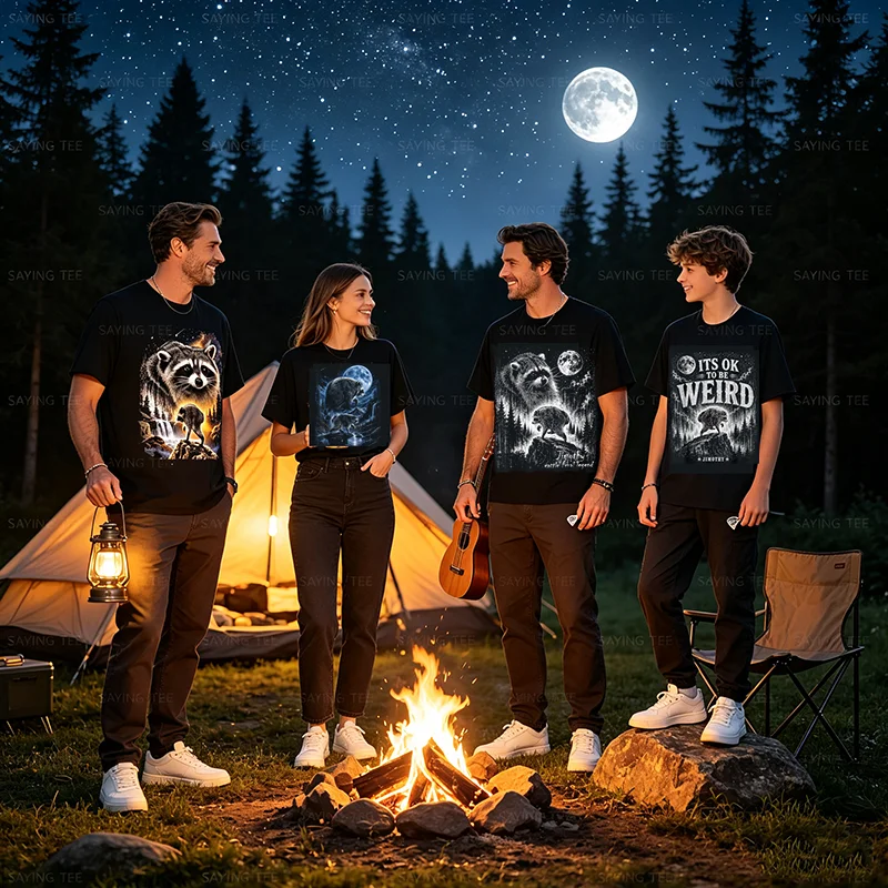 Jimothy Raccoon Moonlit Lustiges Jimothy Outfit aus Seattle Trendiges T-Shirt Y2k Retro Raccoon Howling At The Moon Graphic Outfit – Detail 3